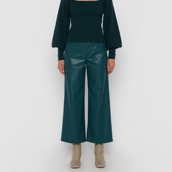 NWOT Oak & Fort Straight Leg Vegan Leather Pant - Seamoss - Picture 3 of 5